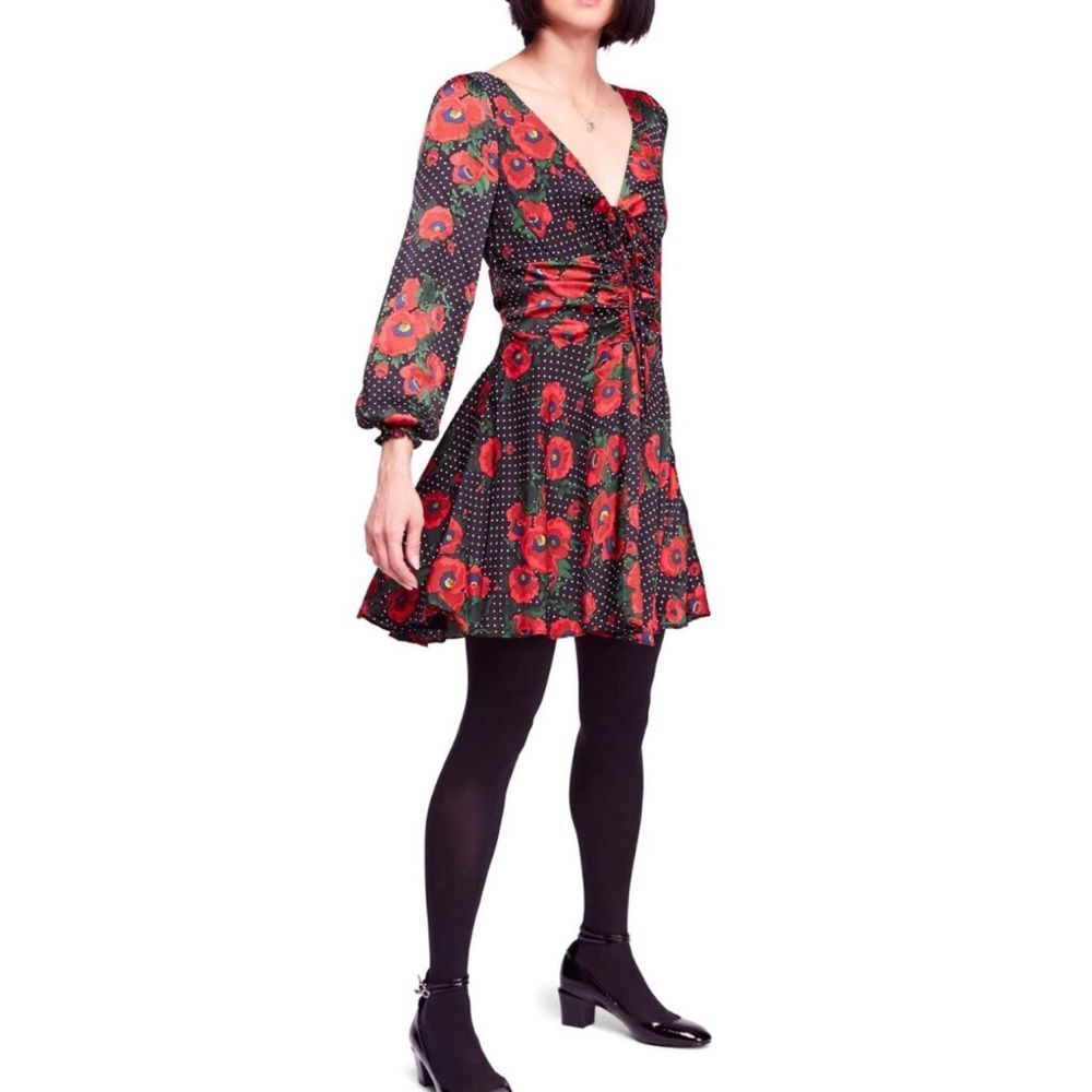 Free People floral satin‎ mini dress size 0 New